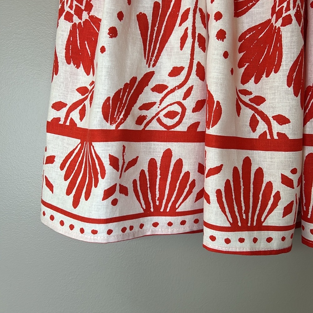 Haute‎ Hippie Boho Floral Skirt Linen Blend Reddish Orange Cream/Ivory - Picture 2 of 5
